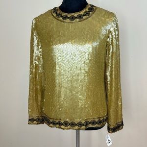 𝅺Parisian room  silk Gold and black sequins top
